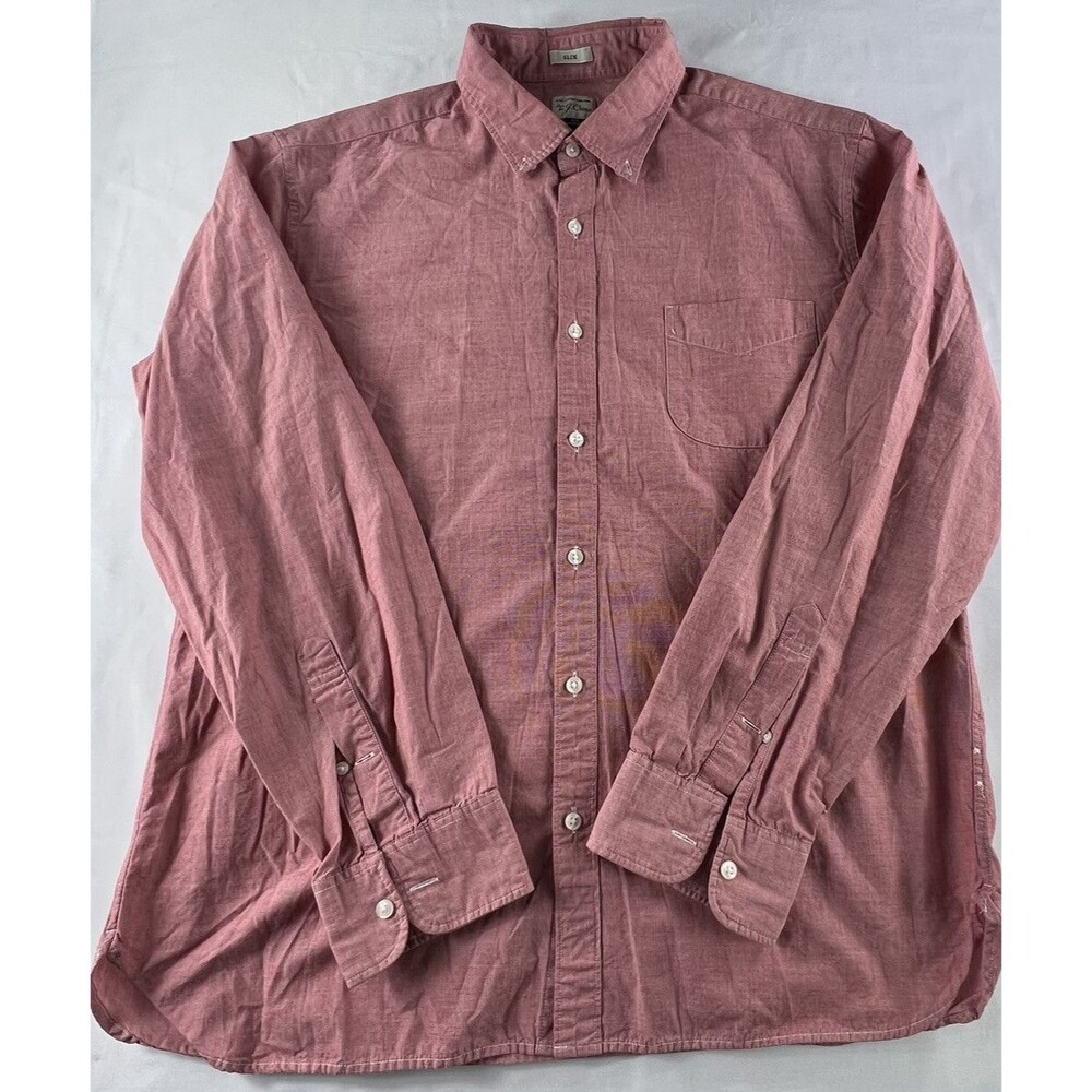 J Crew Mens Slim Fit Red Cotton Long Sleeve Casual Button Down Shirt Size XL